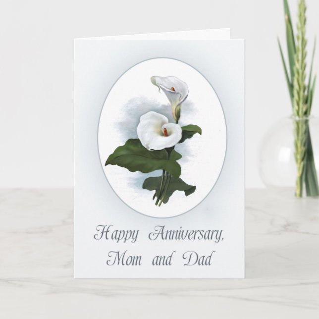 Happy Anniversary Mum and Dad, Elegant Calla Lily Card (Front)