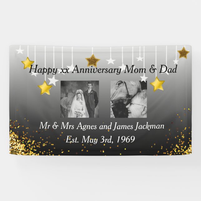Happy Anniversary Mum and Dad Old and New Photo Banner (Horizontal)
