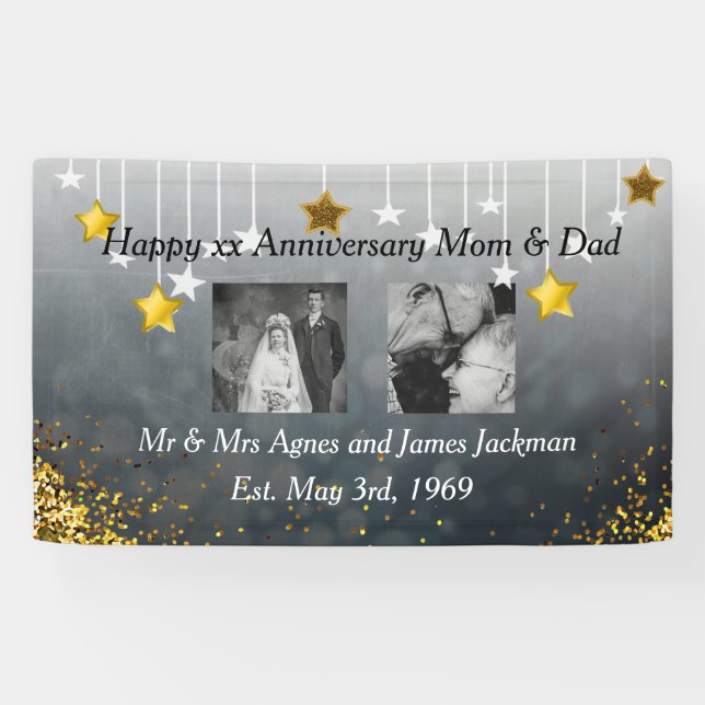 Happy Anniversary Mum and Dad Old and New Photo Banner (Horizontal)