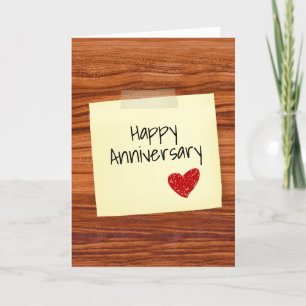 Happy Anniversary Note On Wood Holiday Card