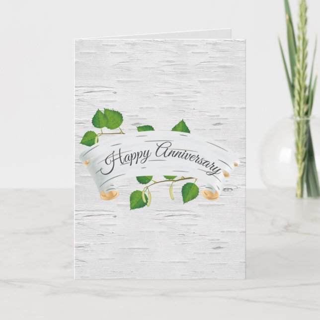 Happy Anniversary On Birch Tree Scroll Card (Front)