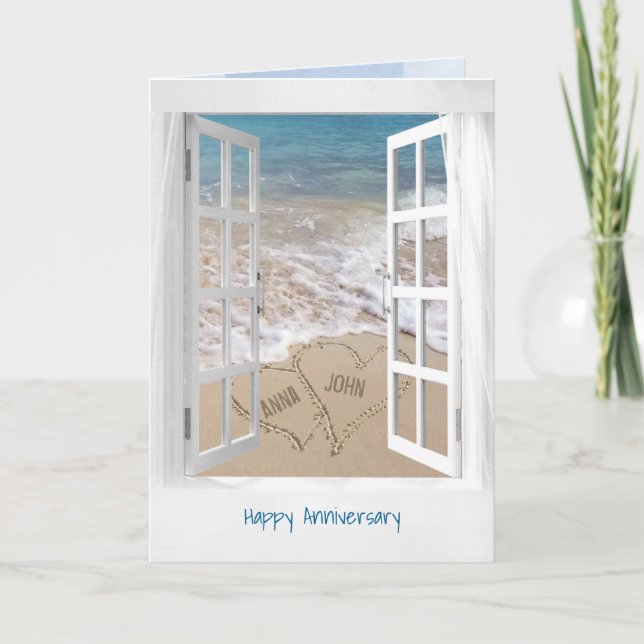 Happy Anniversary open beach window Card (Front)