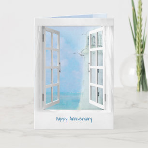 Happy Anniversary open window with lighthouse Card