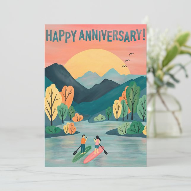 Happy Anniversary Paddleboarding SUP Paddleboard  Card (Standing Front)