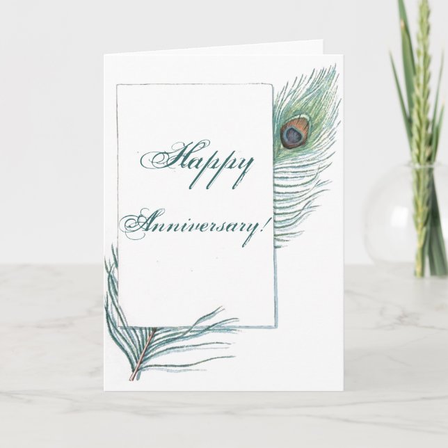 Happy Anniversary Peacock Feather Inspirational Card (Front)