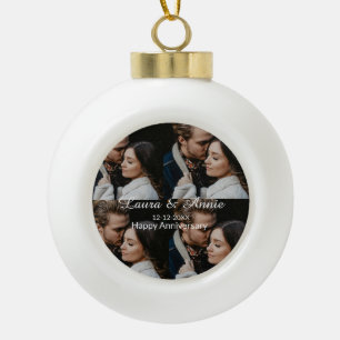 Happy anniversary photo collage name date simple w ceramic ball christmas ornament