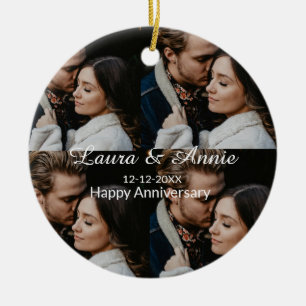 Happy anniversary photo collage name date simple w ceramic ornament