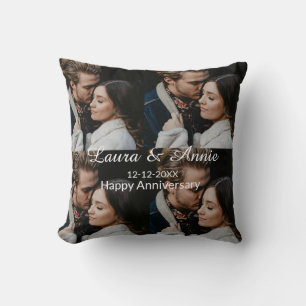 Happy anniversary photo collage name date simple w cushion