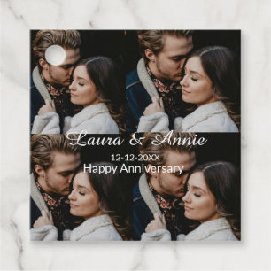 Happy anniversary photo collage name date simple w favour tags