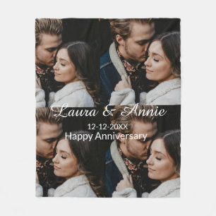 Happy anniversary photo collage name date simple w fleece blanket