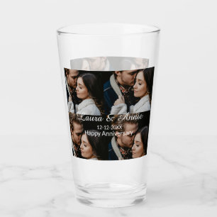 Happy anniversary photo collage name date simple w glass