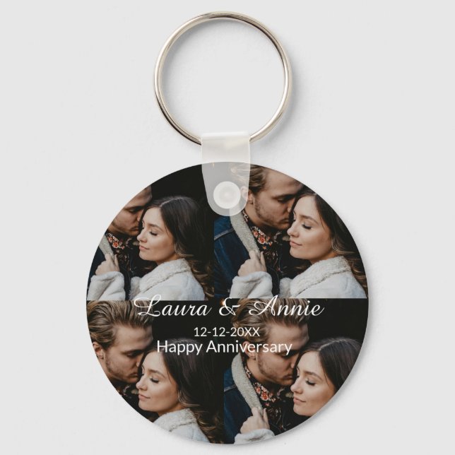 Happy anniversary photo collage name date simple w key ring (Front)