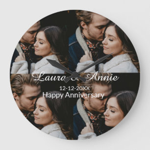 Happy anniversary photo collage name date simple w large clock