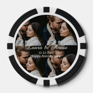 Happy anniversary photo collage name date simple w poker chips