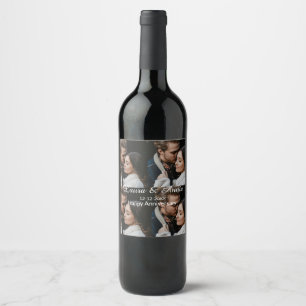 Happy anniversary photo collage name date simple w wine label