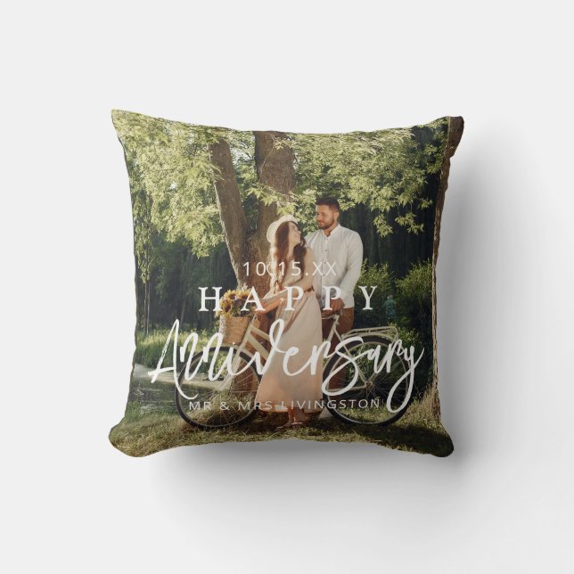 Happy Anniversary Photo Custom Throw Pillow (Front)