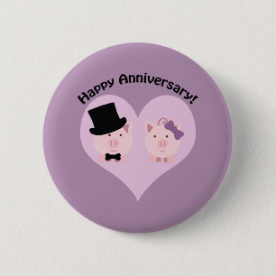 Happy Anniversary Pig couple 6 Cm Round Badge