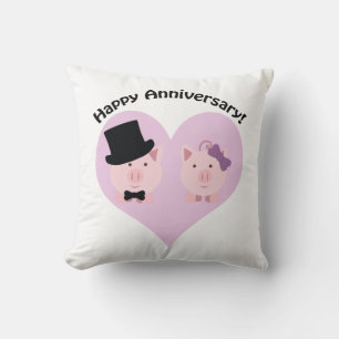 Happy Anniversary Pig Couple Cushion