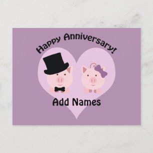 Happy Anniversary Pig couple Postcard