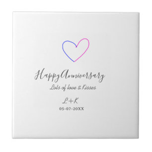 Happy anniversary pink blue heart name date simple ceramic tile