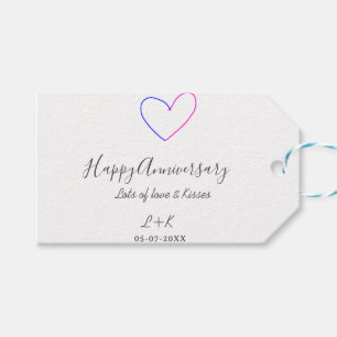Happy anniversary pink blue heart name date simple gift tags