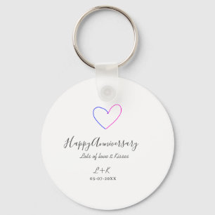 Happy anniversary pink blue heart name date simple key ring