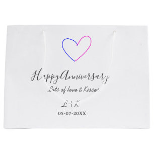 Happy anniversary pink blue heart name date simple large gift bag