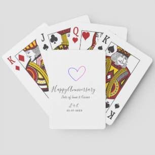 Happy anniversary pink blue heart name date simple playing cards