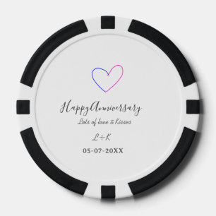 Happy anniversary pink blue heart name date simple poker chips