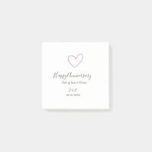 Happy anniversary pink blue heart name date simple post-it notes