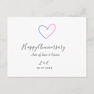 Happy anniversary pink blue heart name date simple postcard