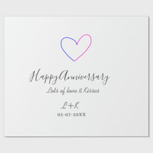 Happy anniversary pink blue heart name date simple wrapping paper