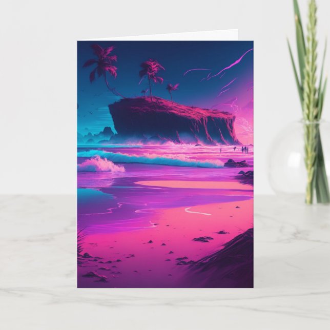 Happy Anniversary  | Pink Ocean Waves Card (Front)