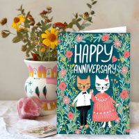 Happy Anniversary Purr-fect Pair Cats Floral