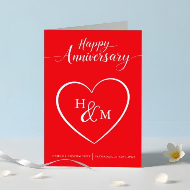 Happy Anniversary Red and White Script Card (Creator Uploaded)