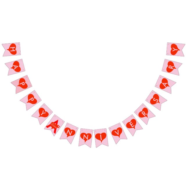 Happy Anniversary Red Hearts Pink Bunting Banner (All)