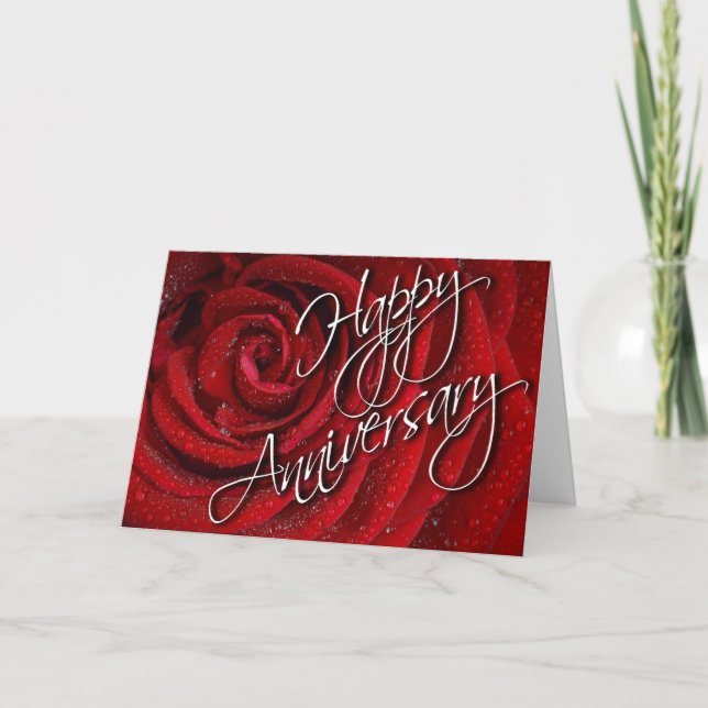 Happy Anniversary Red Rose Card - Blank Inside (Front)
