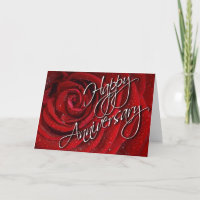 Happy Anniversary Red Rose Card - Blank Inside
