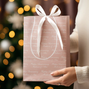 Happy Anniversary Script with Name Dusty Rose Medium Gift Bag