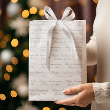 Happy Anniversary Script with Name White Silver