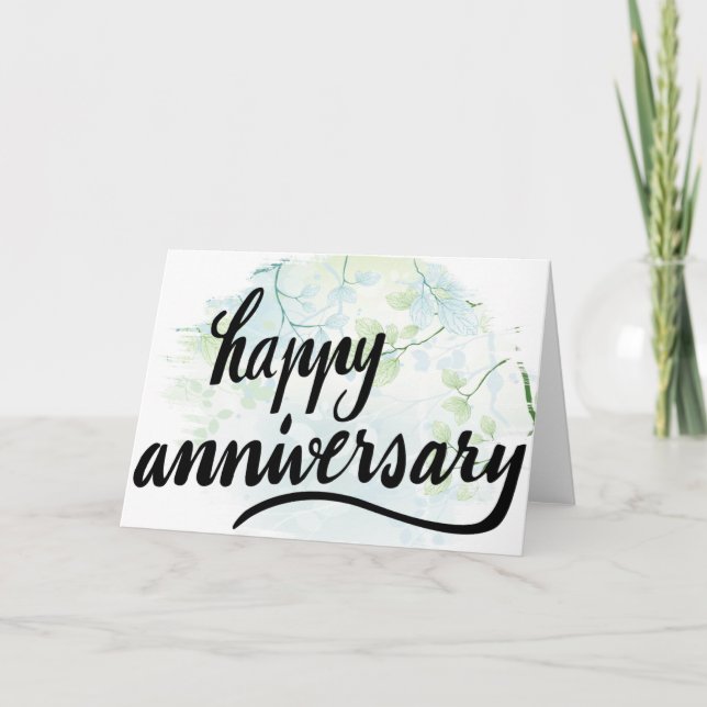 Happy Anniversary Serene Green Leaves Card (Front)