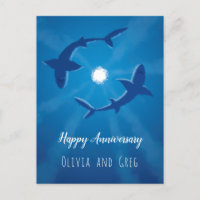 Happy Anniversary Sharks Couple Silver Moon Card