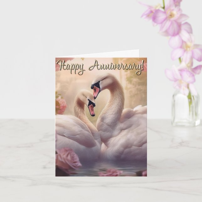 Happy Anniversary Swans Card (Orchid)