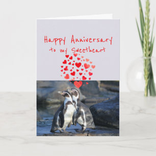 Happy Anniversary Sweet Romantic Penguins Bird Holiday Card