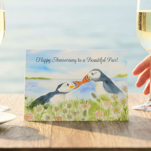 Happy Anniversary to a Sweet Couple Puffins  Card