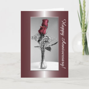 Happy Anniversary Two Red Roses Photograph Card