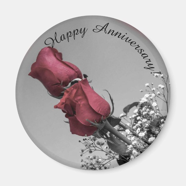 Happy Anniversary | Two Red Roses Photograph Magnet (Front)