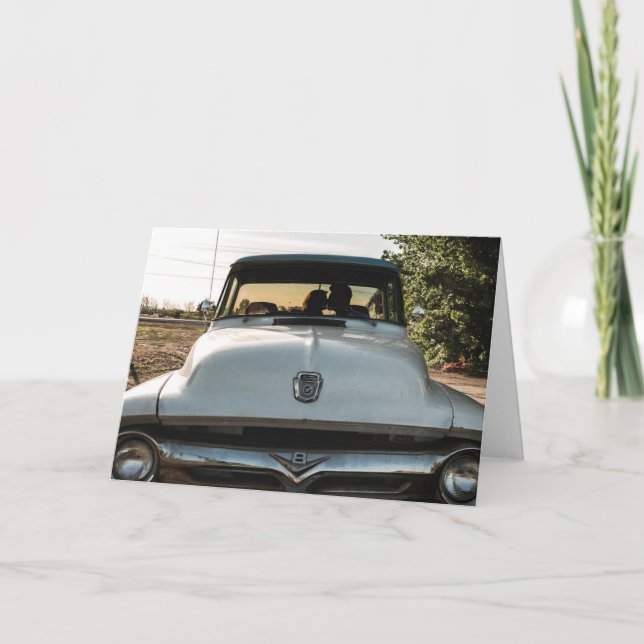 Happy Anniversary Vintage Couple in Car Card (Front)