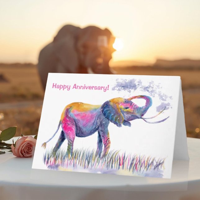 Happy Anniversary Watercolor Elephant Card (Creator Uploaded)