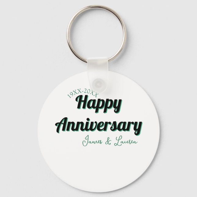 Happy anniversary wedding name date year green bla key ring (Front)